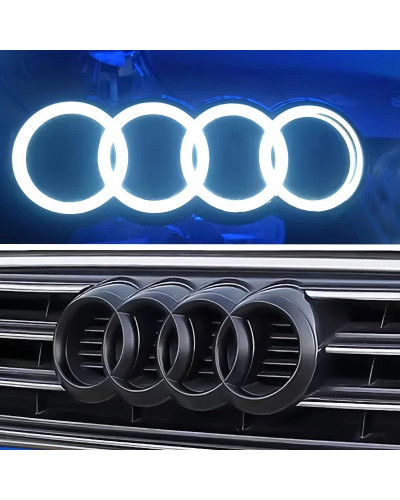 Logotipo de 4 anillos de luz LED para coche, luz de estado estático, emblema de insignia negro y plateado para AUDI A3, A4, A5, 