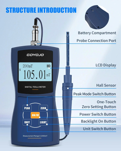 Permanent Magnet Gauss Meter Handheld Digital Tesla Meter Magnetic Flu