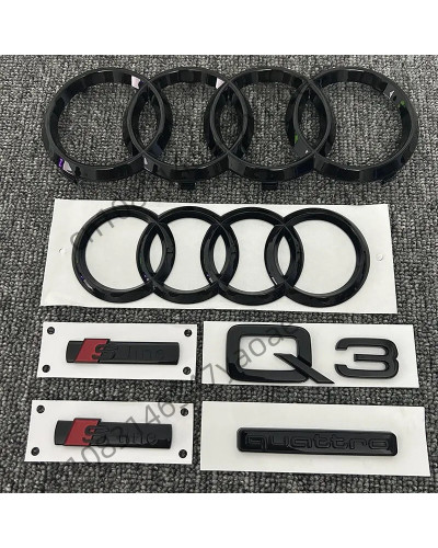 Pegatina de coche para reacondicionamiento de Audi Q3, insignia de maletero Quattro, logo de cuatro anillos delantero y trasero 