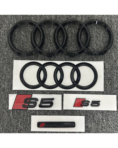 Emblema para capó de coche, insignia para pegatina de maletero trasero, 2P, S5, 1P, Audi Sport, 2 piezas, 4 anillos, ABS, negro,