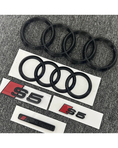 Emblema para capó de coche, insignia para pegatina de maletero trasero, 2P, S5, 1P, Audi Sport, 2 piezas, 4 anillos, ABS, negro,