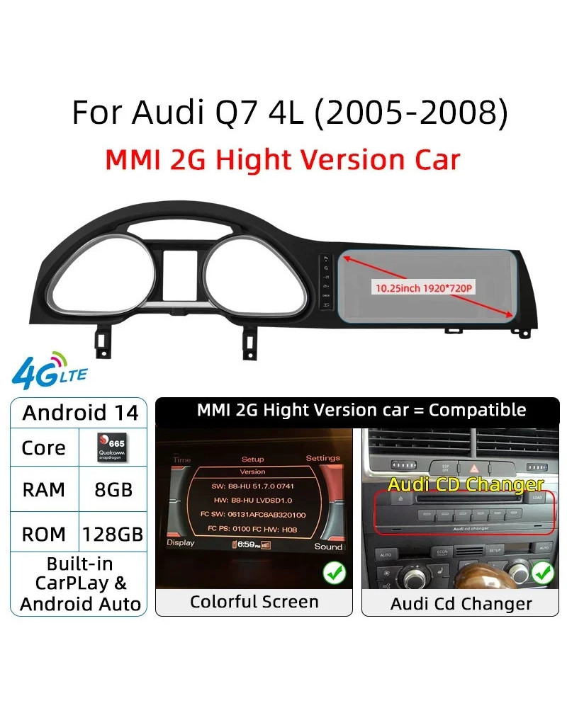 Radio con GPS para coche, reproductor Multimedia con Android 14, CarPlay, Navi, estéreo, DSP, MMI, 2G, 3G, para Audi A6, C6, 4f,