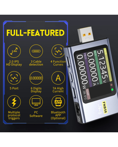 FNIRSI USB Tester Voltmeter Ammeter TYPE-C Fast Charge Detection Trigg