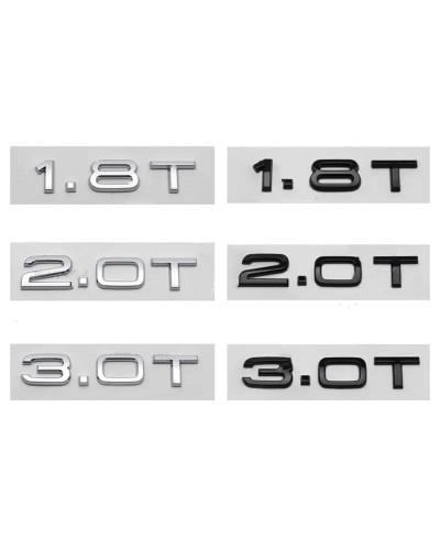 Letras ABS 3D para coche, insignia de maletero trasero, 1,8 T, 2,0 T, 3,0 T, emblema, logotipo para Audi A3, A4, A5, A6, A7, A8,