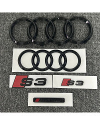 Logotipo de anillo ABS negro para AUDI S3 2010-2020, 2 piezas, 4, capó de coche, parrilla delantera, emblema, maletero trasero, 