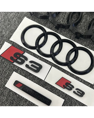 Logotipo de anillo ABS negro para AUDI S3 2010-2020, 2 piezas, 4, capó de coche, parrilla delantera, emblema, maletero trasero, 