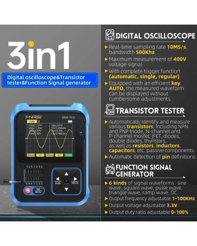 FNIRSI Digital Oscilloscope DSO-TC3 Function Signal Generator Transist