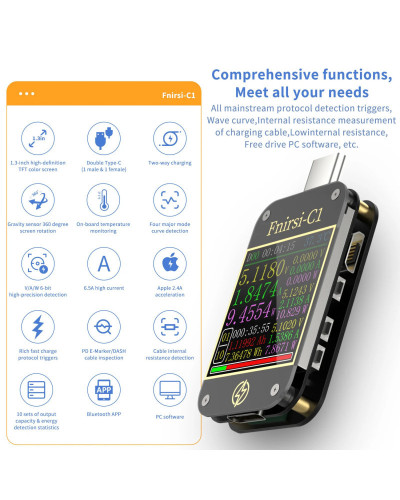 FNIRSI-C1 Type-C PD Trigger USB-C Voltmeter Ammeter Fast Charging Prot