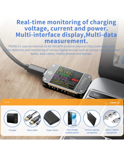 FNIRSI-C1 Type-C PD Trigger USB-C Voltmeter Ammeter Fast Charging Prot