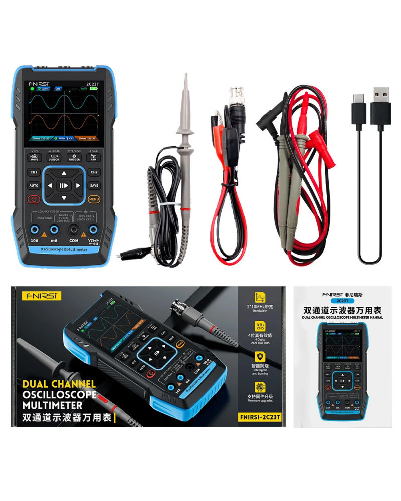 FNIRSI 2C23T Digital Multimeter Handheld Oscilloscope 10MHZ*2+ Functio