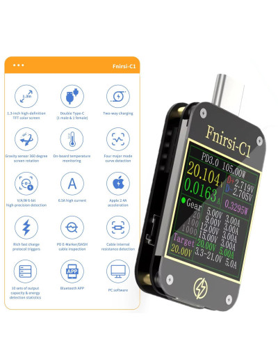 FNIRSI-C1 USB Tester Voltmeter Ammeter Type-C PD Trigger Fast Charging