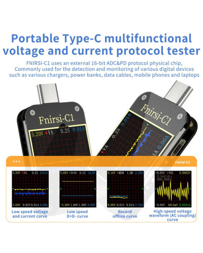 FNIRSI-C1 USB Tester Voltmeter Ammeter Type-C PD Trigger Fast Charging