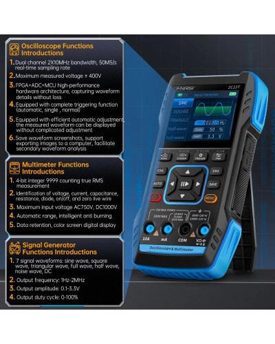 FNIRSI 2C23T 3IN1 Dual Channel Digital Oscilloscope Multimeter + Funct