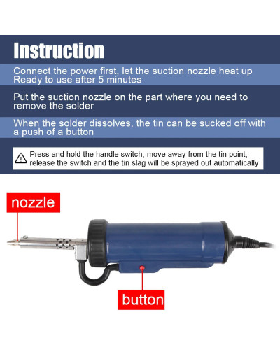 Tin Sucker Vacuum with 3 Suction Nozzle EU/US Plug Soldering Remove Pu