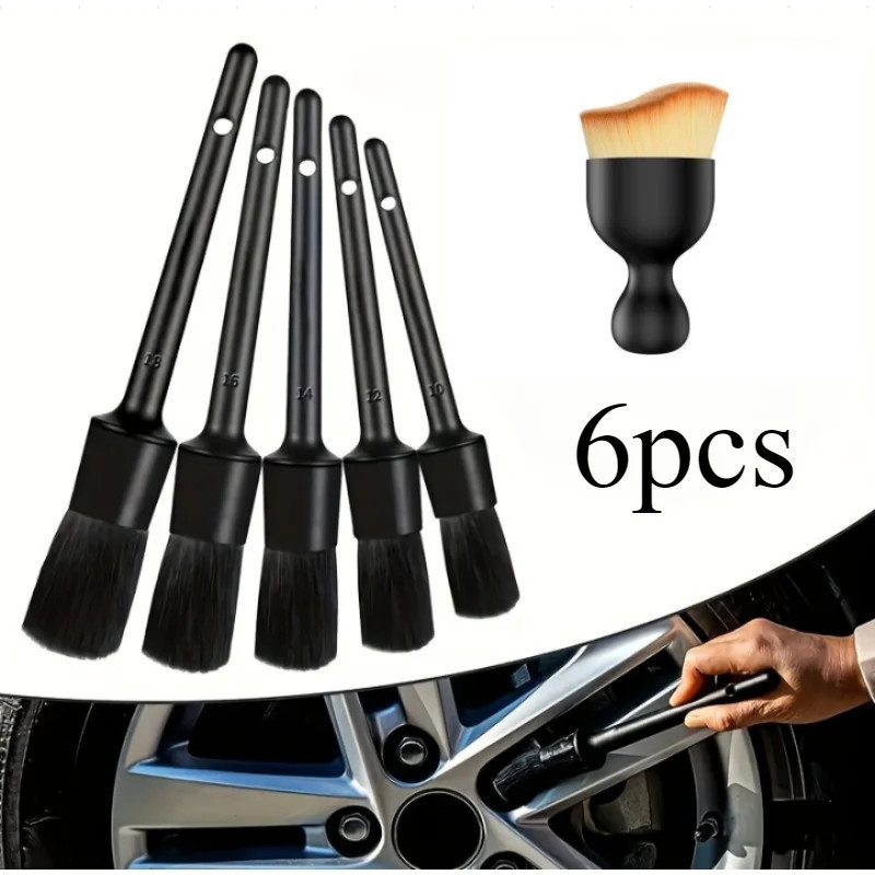 6Pcs Car Wash Care Detailing Brush Set,for cleaning wheels, dashboards, vents and more,Car Cleaning Brushes, Car Accessories