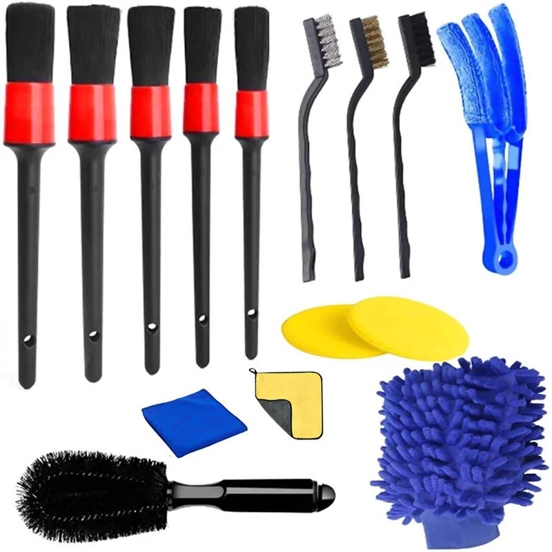 SEAMETAL 15PCS Car Detailing Brush Set Car Cleaning Brushes Sponges Towels for Car Air Vents Rim Cleaning Dirt Dust Clean Tools