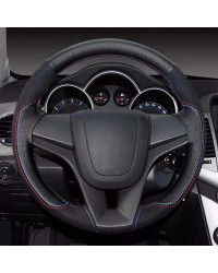 Cubierta de volante de coche de cuero genuino negro cosido a mano para Chevrolet Aveo 2011-2014 Orlando 2010-2015 Cruze 2009-201