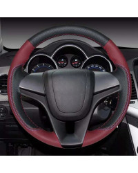 Cubierta de volante de coche de cuero genuino negro cosido a mano para Chevrolet Aveo 2011-2014 Orlando 2010-2015 Cruze 2009-201