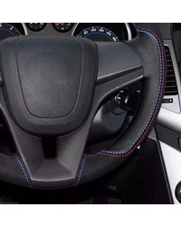 Cubierta de volante de coche de cuero genuino negro cosido a mano para Chevrolet Aveo 2011-2014 Orlando 2010-2015 Cruze 2009-201