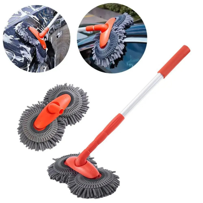 Car Washer Mop Foam Wash Chenille Brush Double Brush Telescopic Roof Head Mops Maintenance Cleaning Window Three-Section E6O8