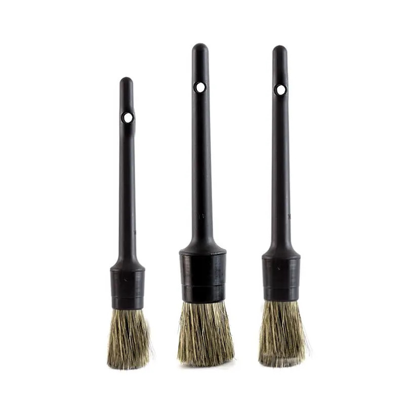 3 Pcs Natural Boar Hair Car Detailing Brush Set Soft Bristle Car Cleaning Brush Kits Atuo Tire wheel Wash Exterior Accessories