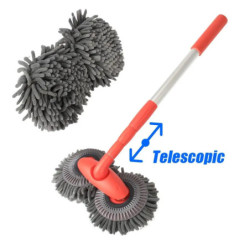 Popular Rotating Auto Accessories Three-Section Telescopic Double Brush Head Car Wash Mop Roof Window Cleaning Maintenance