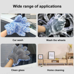 SEAMETAL Five Fingers Car Wash Glove Double Sided Plush Coral Mitt Thick Cleaning Gloves Soft Anti-scratch for Car Wax Detailing