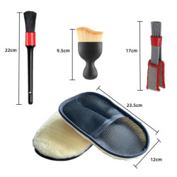 Car cleaning tools, car wash set, long/short brush cleaning brush, wool car wash gloves, air conditioning outlet brush.