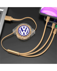 Cable de datos USB para Interior de coche, cargador rápido 3 en 1, accesorio para VW GTI, Polo, Golf, Passat, Tiguan, Arteon, To