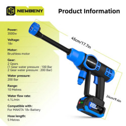 NEWBENY 200Bar 6 IN 1 Brushless Electric High Pressure Washer Cordless Car Garden Washing Power Tools For Makita 18V Battery