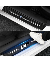 Pegatina protectora antiarañazos para alféizar de puerta de coche, logotipo de fibra de carbono de cuero para Volkswagen VW R Li