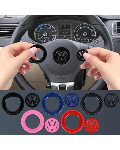 Pegatina embellecedora circular con logotipo de volante de plástico ABS para coche, accesorios para Volkswagen VW Golf Polo Jett