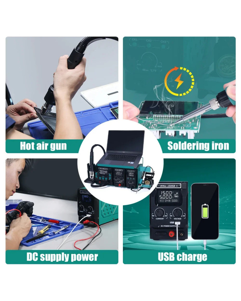 YIHUA 813 Soldering Iron Hot Air Gun Station DC Power Supply 3 in 1 Re