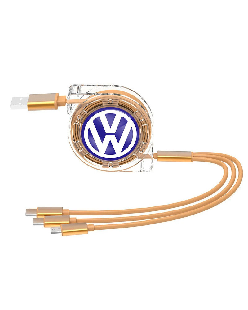 Cable de carga Micro USB tipo C, 3 en 1 para VW Golf multicargador, Tiguan, Jetta, Transporter, Passat, GTI, Polo, Touran, Sciro