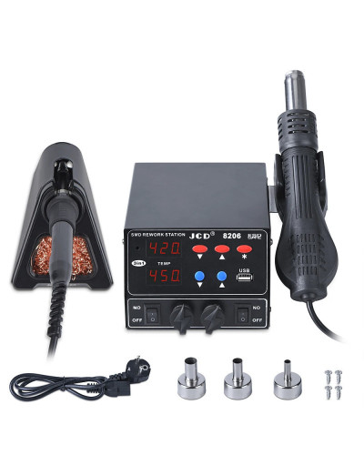 JCD 800W SMD Soldering Station Quick Heat 3 in 1 Heat Gun USB Interfac