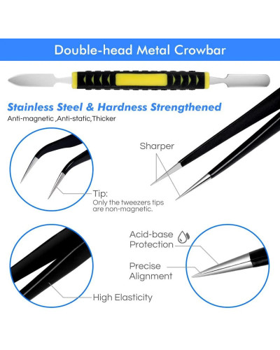 12Pcs/Set Precision Tweezers ESD Anti-static Stainless Steel Elbow Str