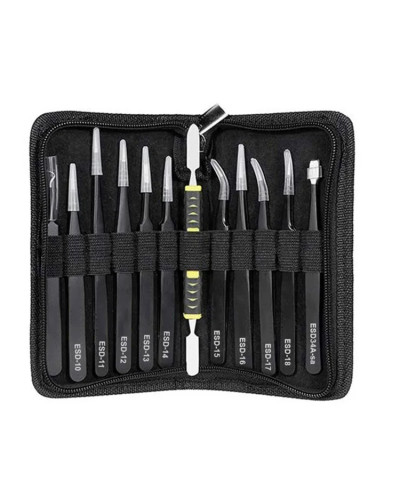 12Pcs/Set Precision Tweezers ESD Anti-static Stainless Steel Elbow Str