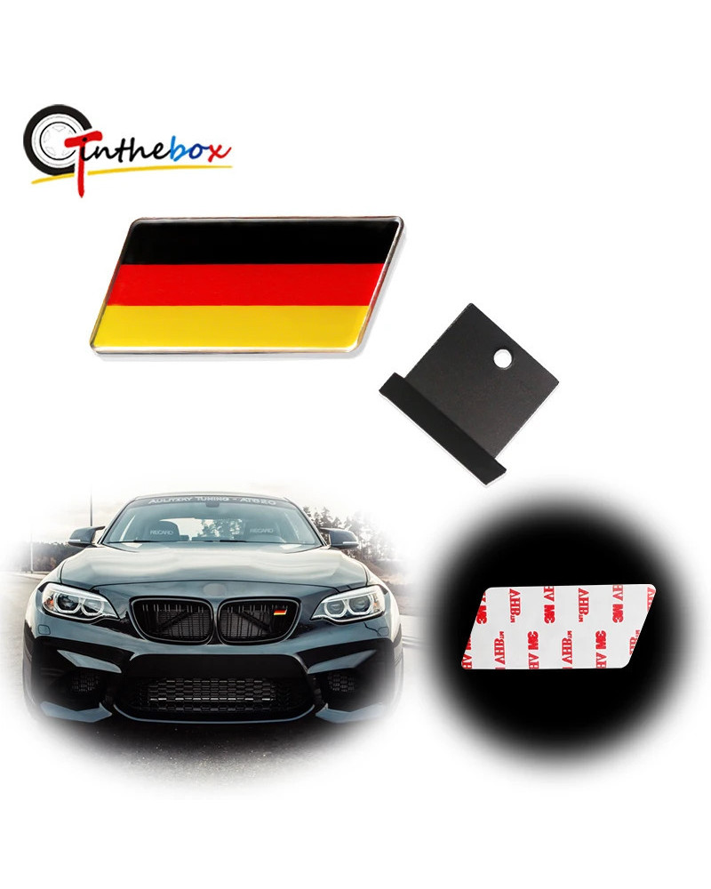 Gtinthebox-insignia Universal con emblema de la bandera de Alemania y Europa, placa de aluminio con rejilla, compatible con BMW,