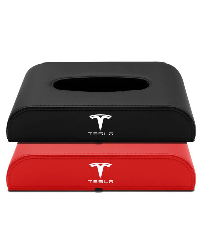 Caja de pañuelos de cuero PU para coche, bolsa de almacenamiento colgante para insignia de VW, toalla de papel, para Tesla Model