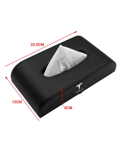 Caja de pañuelos de cuero PU para coche, bolsa de almacenamiento colgante para insignia de VW, toalla de papel, para Tesla Model