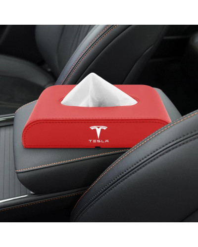 Caja de pañuelos de cuero PU para coche, bolsa de almacenamiento colgante para insignia de VW, toalla de papel, para Tesla Model