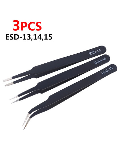 Anti-static ESD Stainless Steel Tweezers Set Maintenance Tools Industr