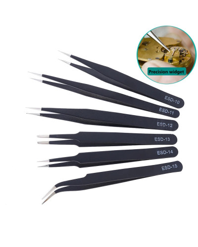 Anti-static ESD Stainless Steel Tweezers Set Maintenance Tools Industr