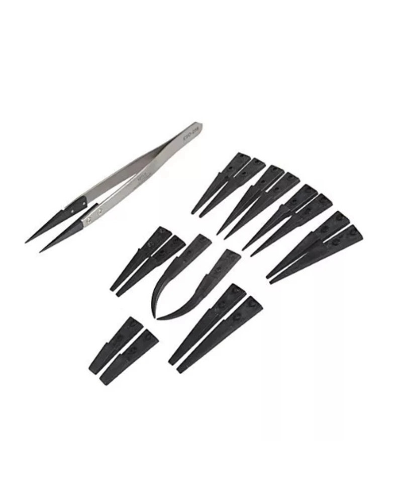 ESD 259 High Quality Handle Stainless Tweezers With 8Pcs Exchengeable 