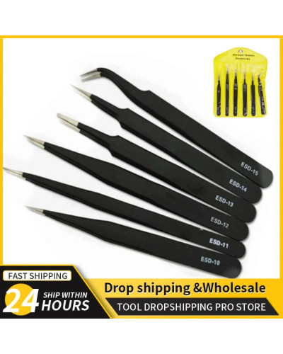 2/6pcs Precision Tweezers Set ESD Anti-Static Stainless Steel Tweezers