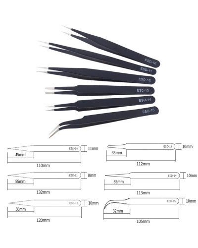 2/6pcs Precision Tweezers Set ESD Anti-Static Stainless Steel Tweezers