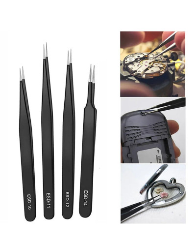 2/6pcs Precision Tweezers Set ESD Anti-Static Stainless Steel Tweezers