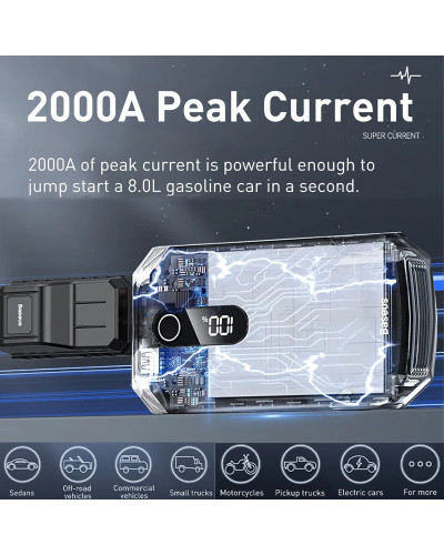 Baseus 2000A Emergency Jump Starter 20000mAh Power Bank Car Start Boos