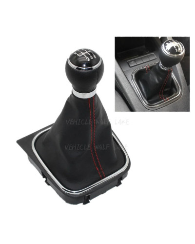 Perilla de palanca de cambios con Bota de cuero para coche VW Scirocco 2009, 2010, 2011, 2012, 2013, 2014, 6 velocidades