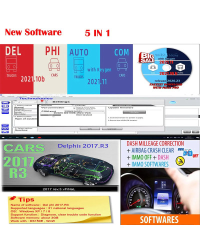 2023 Latest Autocoms 2021.11+Delphis 2021.10b with keygen+ For Delphi 